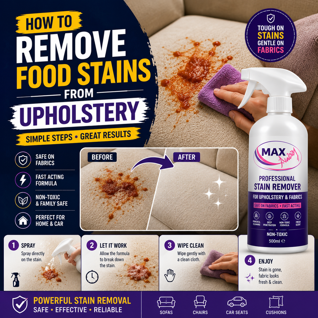 How to Remove Food Stains from Upholstery | MAX-Away