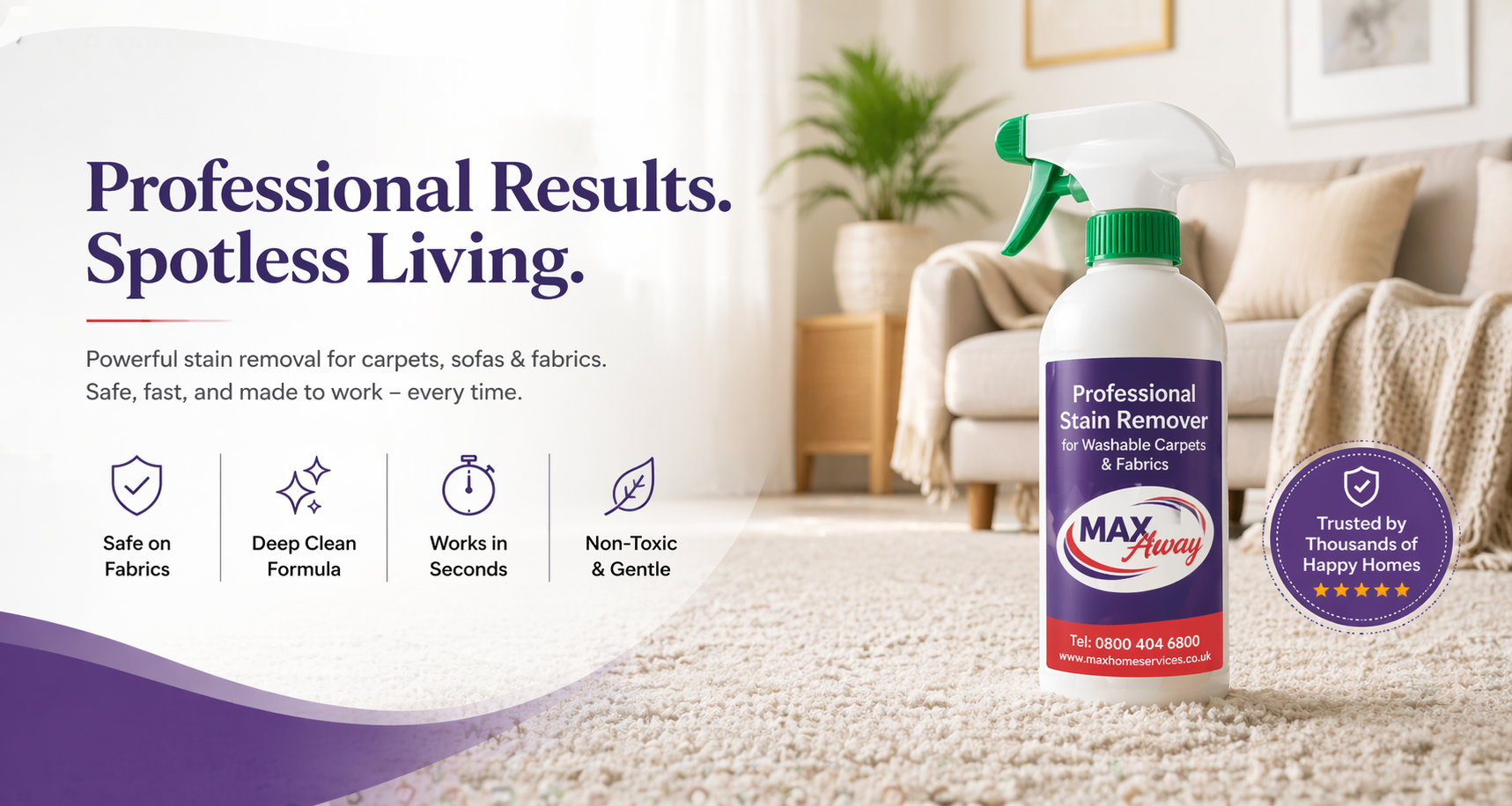 Professional stain remover spray for carpets and upholstery
